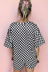 Checkered Top and Drawstring Shorts Pajama Set